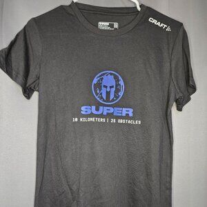Spartan Race SUPER 10km/25 Obstacles  Finisher Black T-Shirt Women Size Small